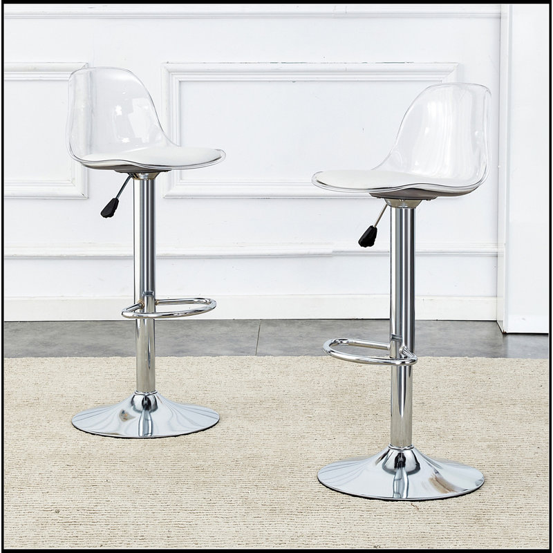 Modern Minimalist Bar Chairs And Bar Stools. Can Rotate 360 ° And Adjust Lifting. PET Backrest And PU Seats. Set Of 2. Suitable For Bars, Restaurants