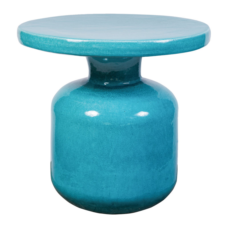 Bottle Outdoor Round Side Table, Aquamarine Gloss