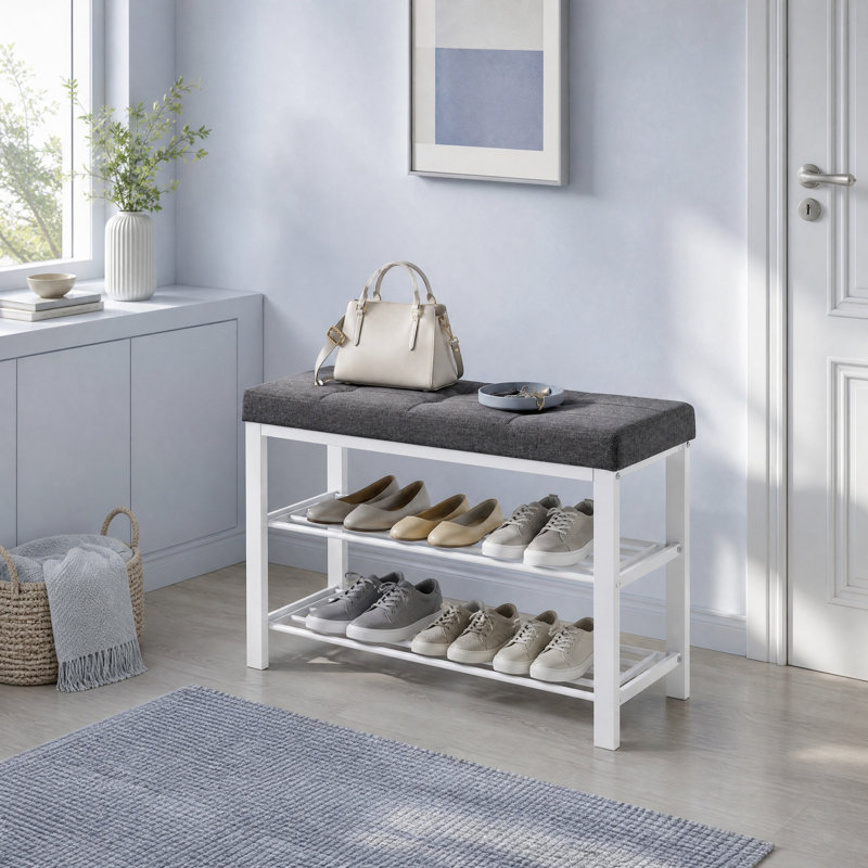 Amsterdam 8 Pair Shoe Storage Bench, Dark Gray/Cloud White