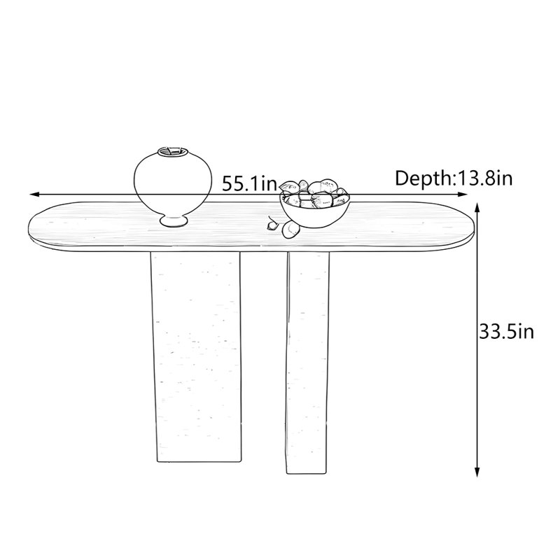 Table d'entrée Wabi-Sabi, H 33,5 po x l 55,1 po x P 13,8 po