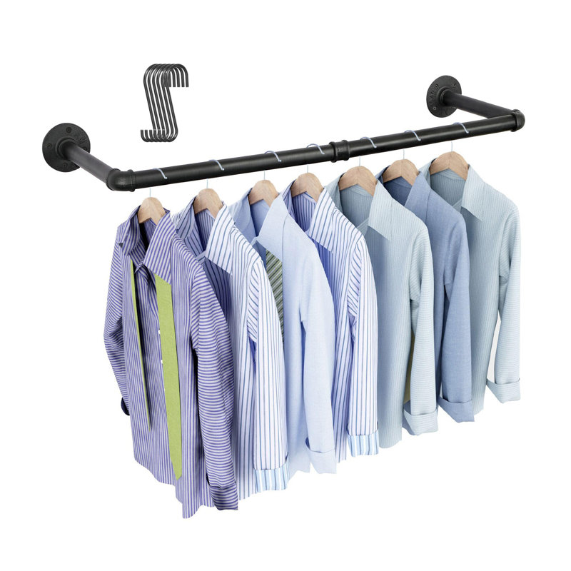Wall Mounted Industrial Pipe Clothes Rack – Set of 2, 38.4" Heavy Duty Iron Pipe Garment Rail, Multi-Purpose Hanging Rod for Laundry Room & Closet Storage