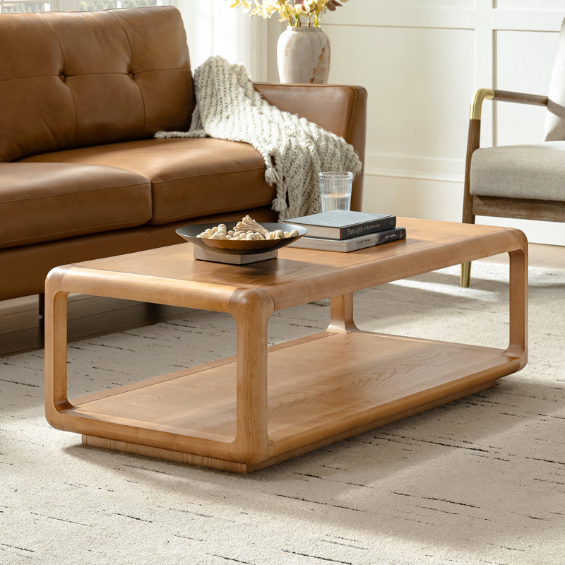 Arved 47.2"W Modern Solid Wood Coffee Table with Open Base, Oak