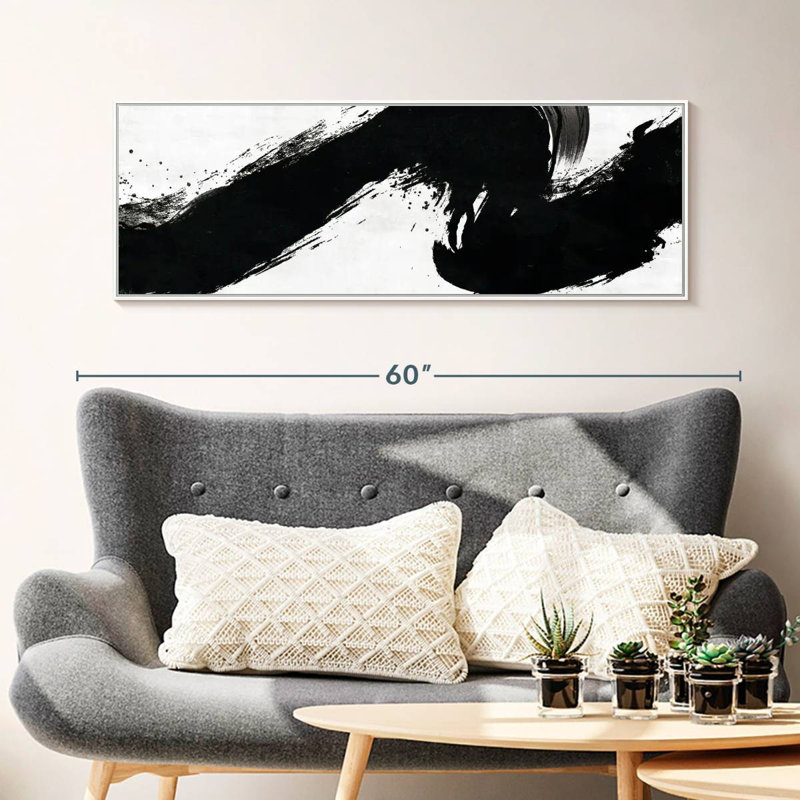 Coup abstrait, 46 po x 16 po, Cadre flottant blanc