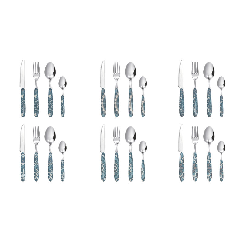 24 Pieces Coloured Cutlery Set, Service For 6