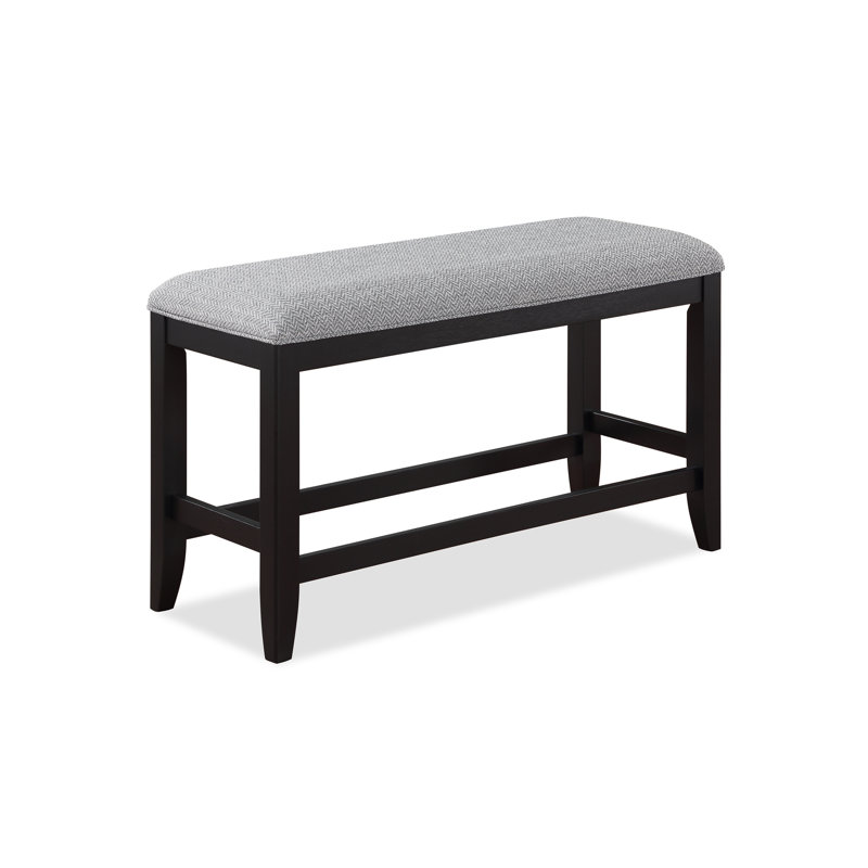 Counter-Height Dining Bench With Dark Gray Upholstery - Rectangular & Fabric Covered Seat Modern Design, Gray/Black