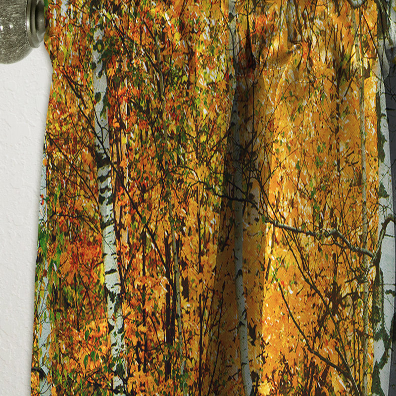Rideau en lin jaune forêt d'automne coloré, L 52 po x L 90 po