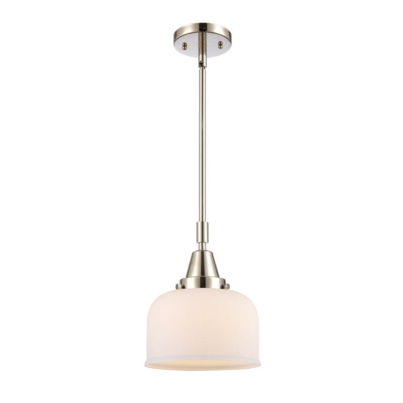 Luminaire suspendu en forme de cloche à 1 lumière Lesher, Blanc mat, H 44,12 po x l 8 po x P 8 po, Nickel poli