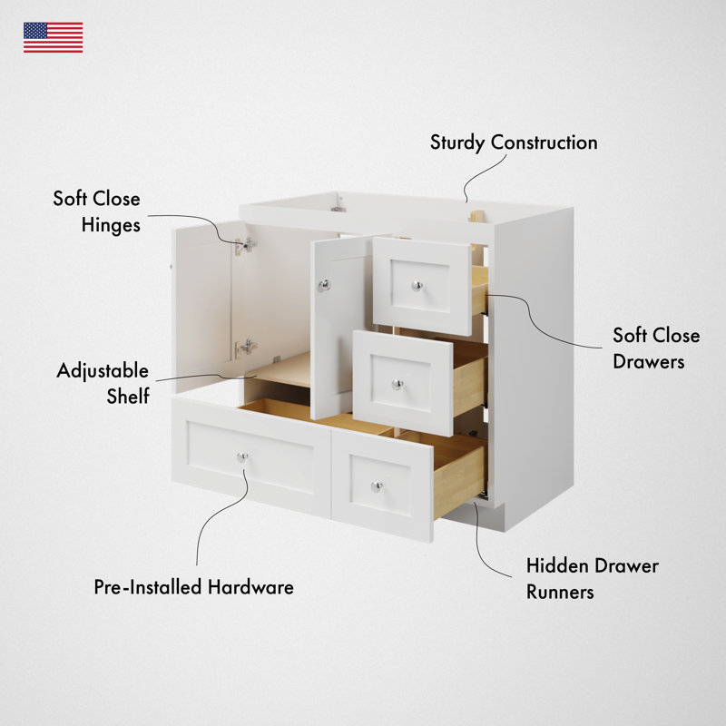 Ultraline 30 in. W x 21 in. D x 34.5 in. H Bath Vanity Cabinet without Top in Medium Alder, Medium alder