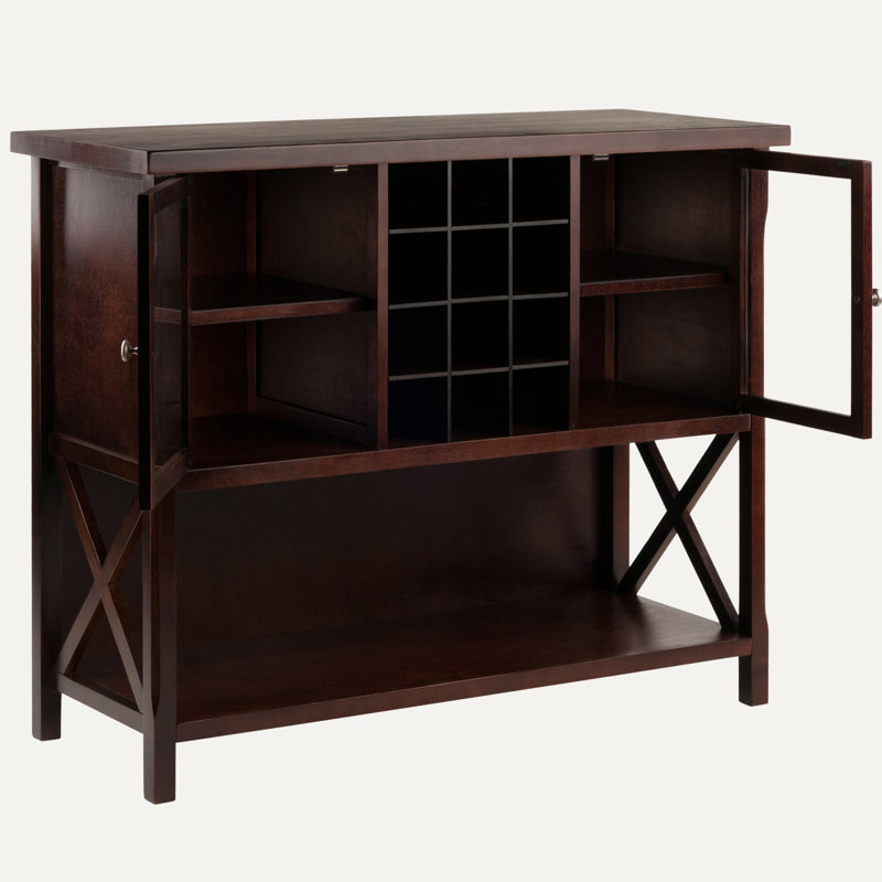 Kaat Cappuccino-Finish Buffet Cabinet With Tempered Glass Door, 35.79" H X 43.71" W X 17.84" D