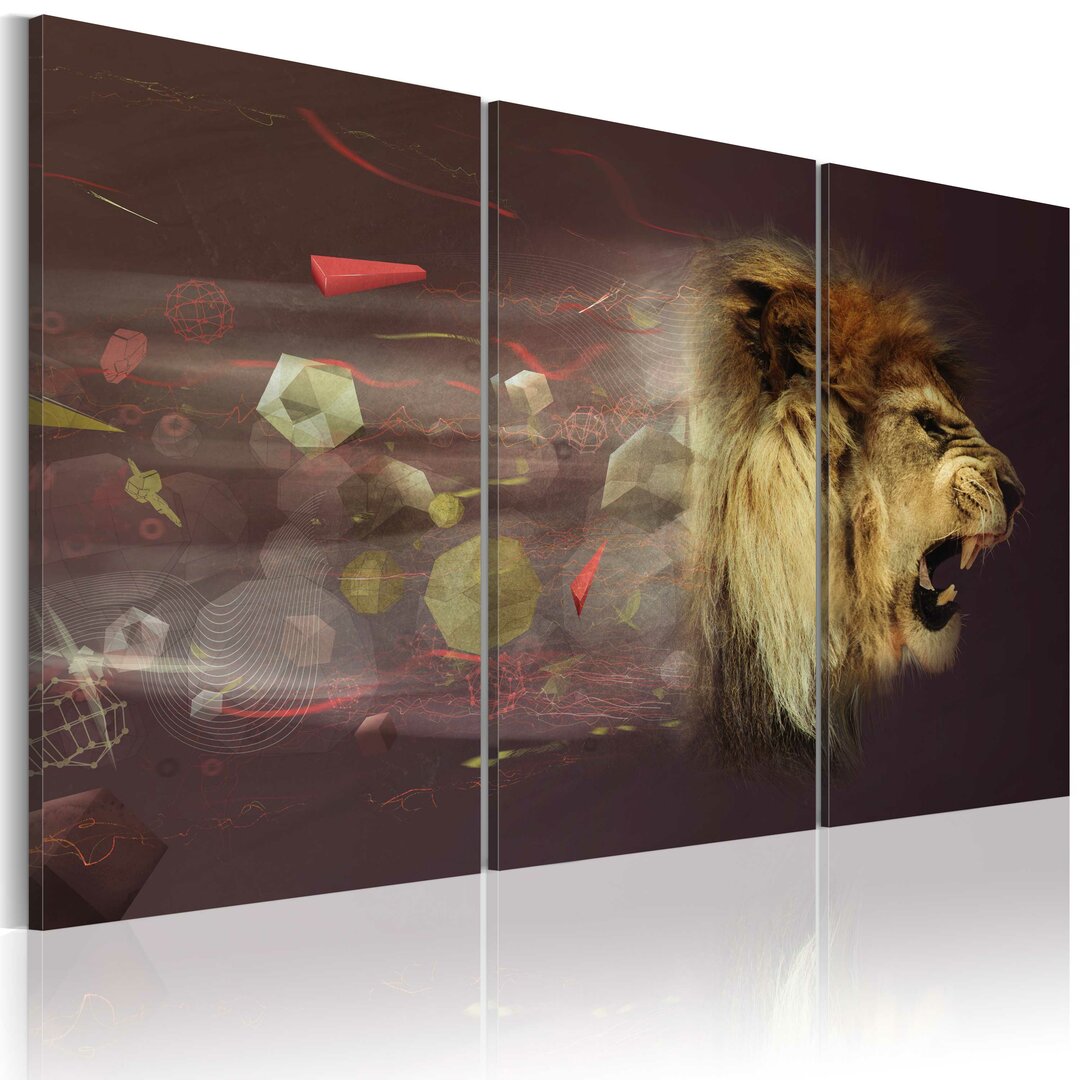 3-tlg. Leinwandbilder-Set Lion Abstract