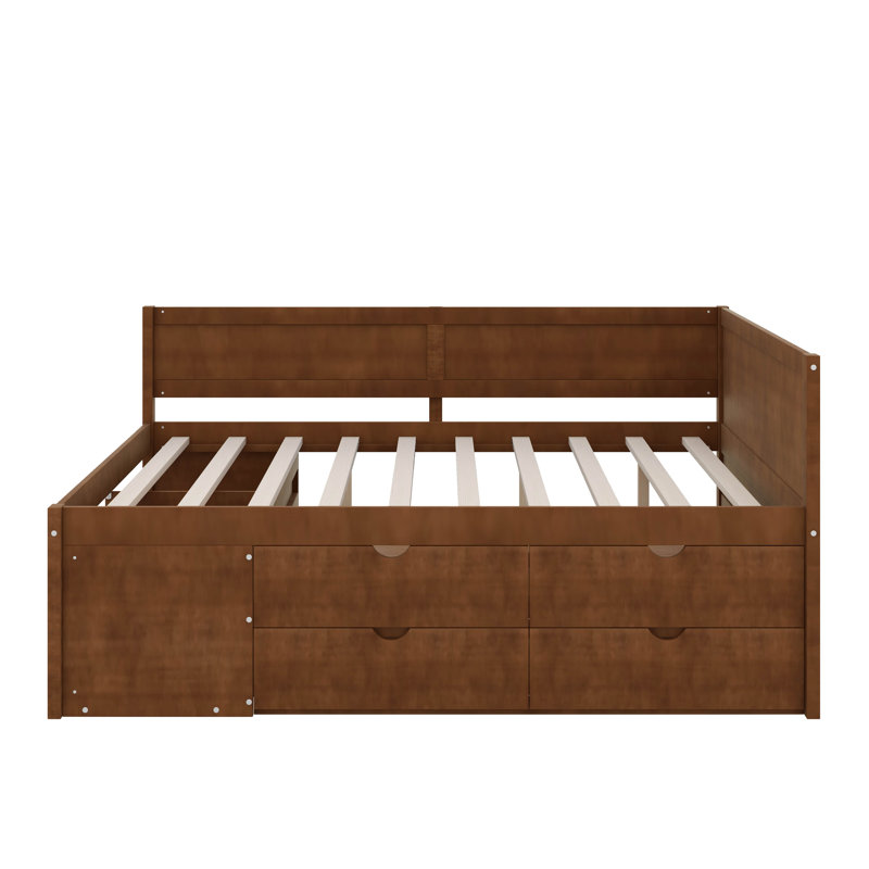 Lit de jour avec tiroirs et tablettes, Noyer, Lit double