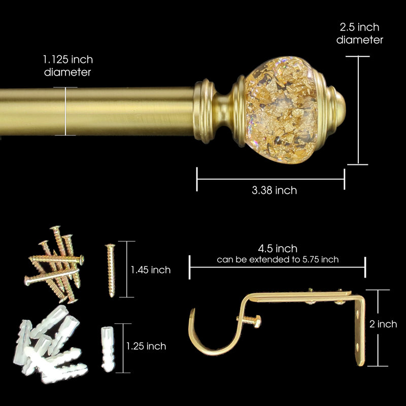 Tringle à rideaux simple de 1,125 po de diamètre Darathy, Or, 72" - 144"