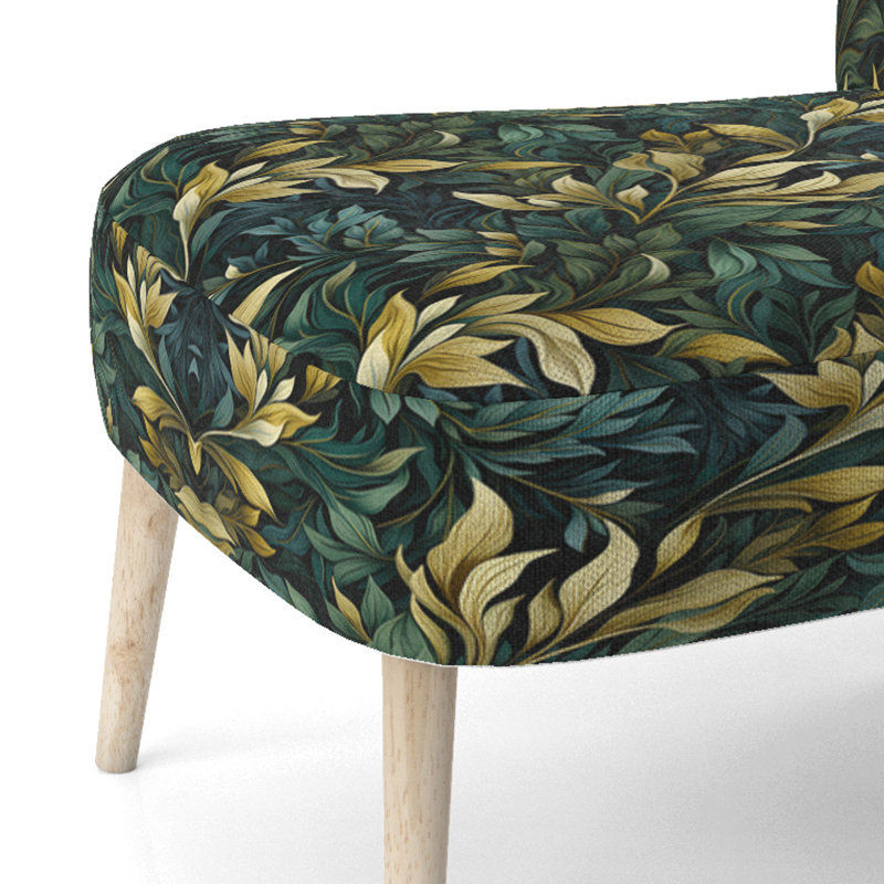 Chaise d'appoint à motif victorien rétro et cadre en velours éclectique rétro, Vert feuille et harmonie jaune III