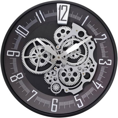 Industrial Steampunk Wall Clock With Moving Gears - Vintage Metal Decor For Living Room, Kitchen, Office - Battery Operated Silent Quartz Movement