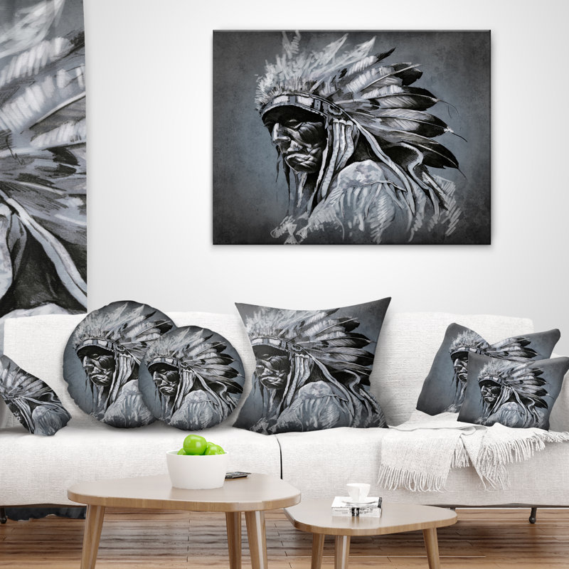 Art du tigre américain - coussin imprimé indien, 18 po x 18 po, Carré