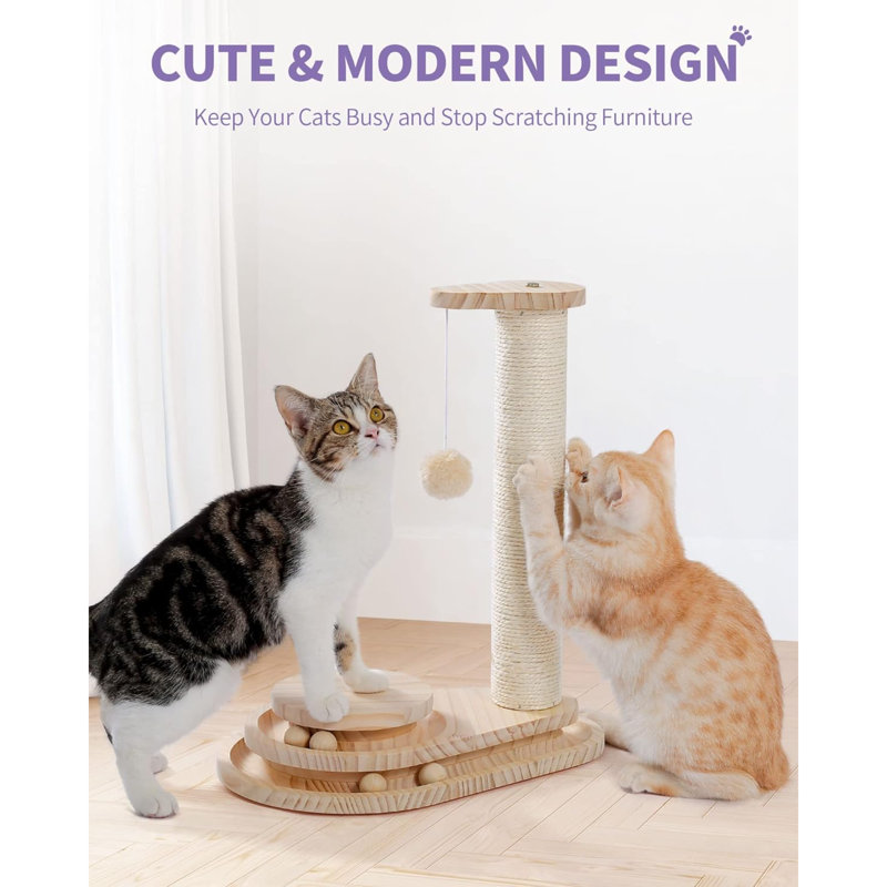 Natural Sisal Cat Scratching Post with Wooden Ball Track