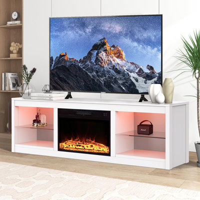 Modern Detachable Fireplace TV Stand, RGB, Black or White, 168x40x56cm, MDF & Metal, Living Room