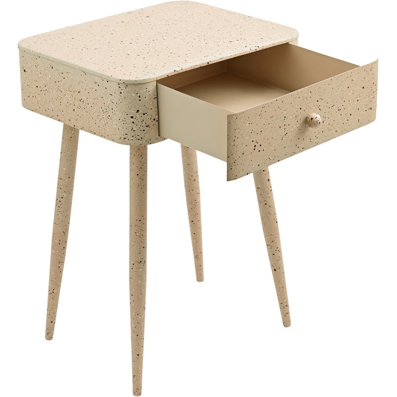 Kiyotsugu 17'' W Metal Nightstand, Beige Terrazzo Pattern