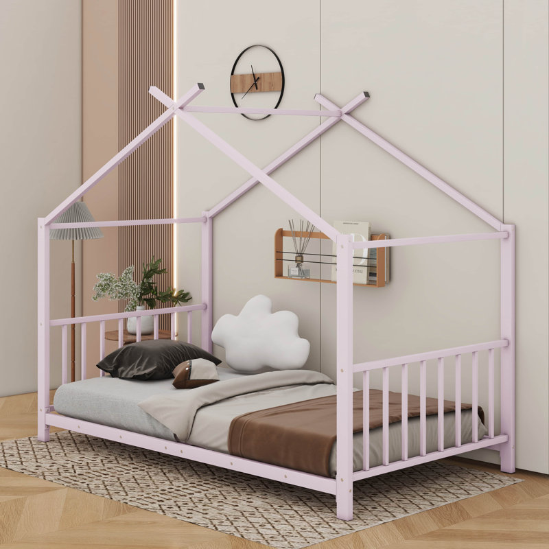 Lit plateforme simple en métal, Rose
