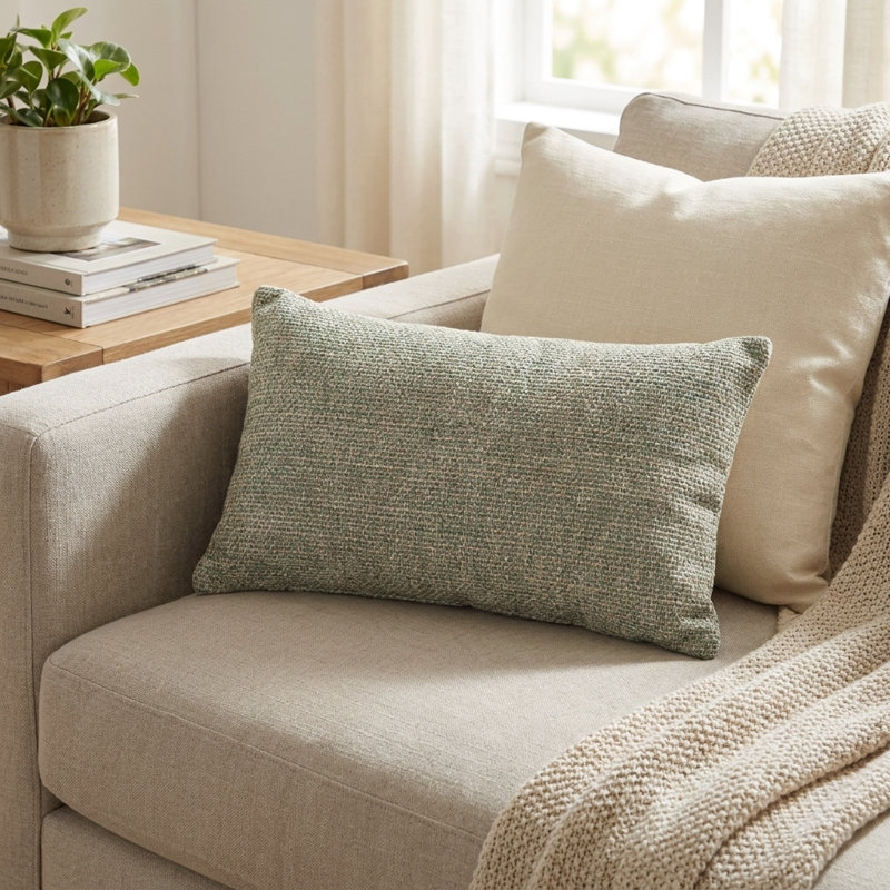 Coussin de luxe Jade Jesper, 12 po x 20 po, Vert / beige, Coussin lombaire