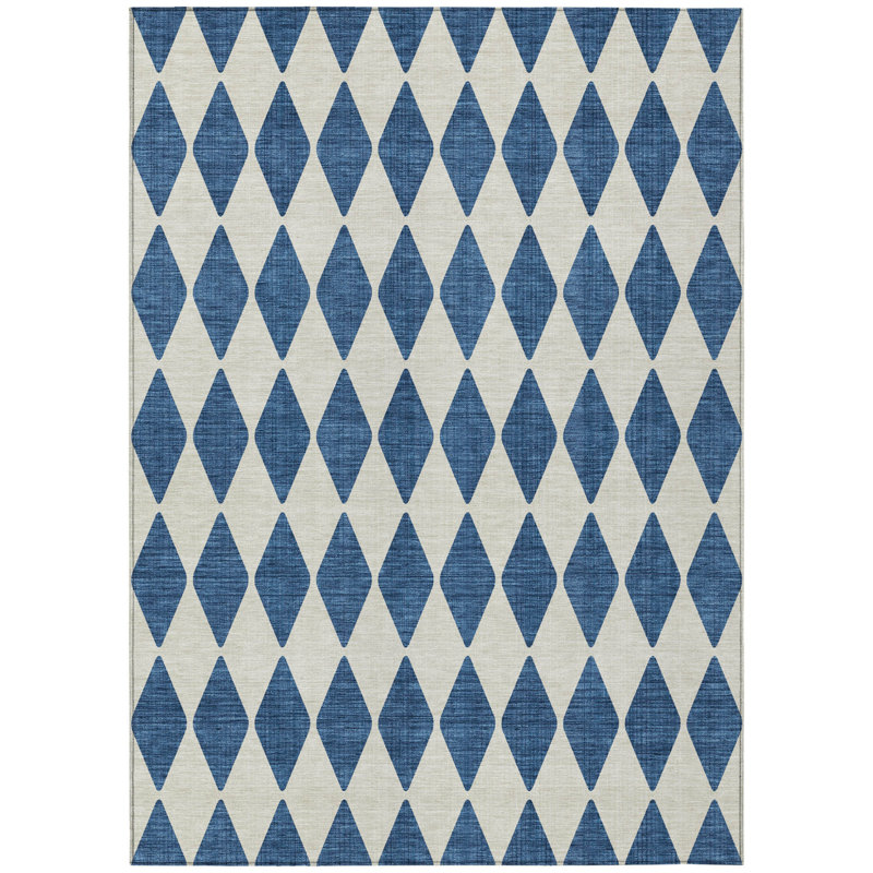 Tapis d'intérieur / extérieur géométrique lavable 8 pi x 10 pi bleu marine