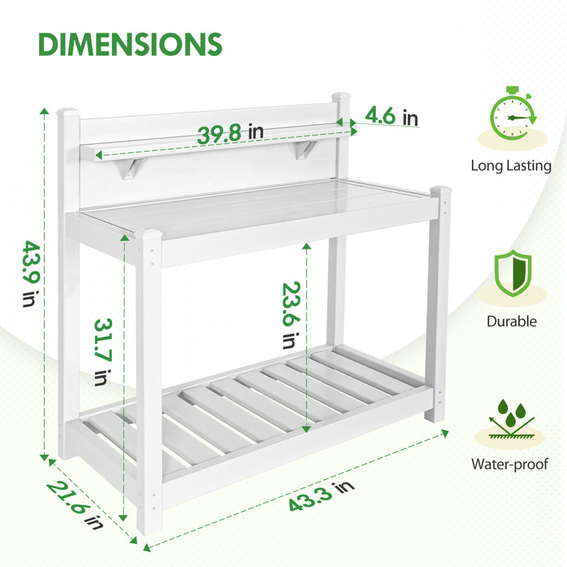 Vinyl Garden Potting Bench Table, White