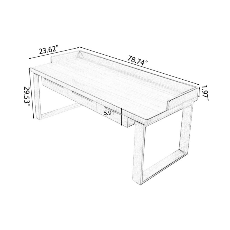 Tan Rectangular Solid Wood desks, 29.53" H x 78.74" W x 23.62" D
