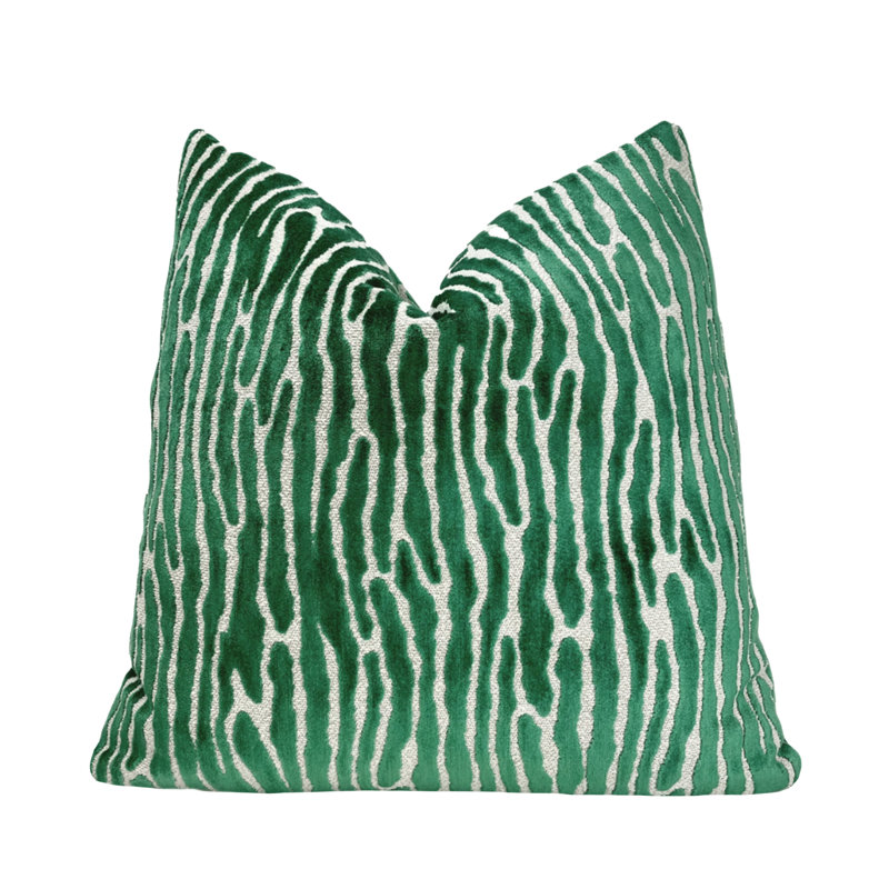Stripe Velvet Throw Pillow Cover, 22"H x 22"W, White/Green Striped