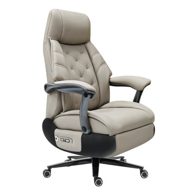 Kinnls Magnus Massage Office Chair with Heating Ventilation, Genuine Leather Power Recliner Chair with Footrest, Big and Tall Ergonomic Comfy Home Office Desk Chairs (Light  Gray)