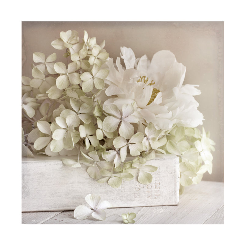 White Flower Book Canvas Art with Wooden Frame, 14" x 14"