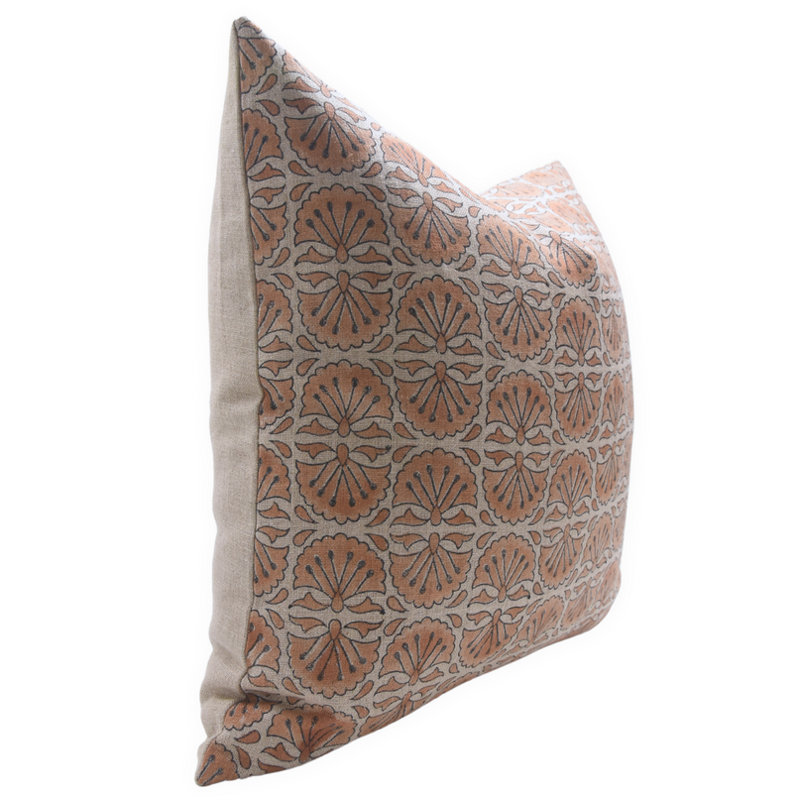 Fabdivine Handmade Block Print Pillow Cover Pure Linen Decorative Cushion- BIJHNI, Square, 24" x 24"