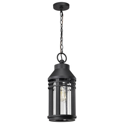 Suher - 1 Light Hanging Lantern - Matte Black with Clear Seeded Glass