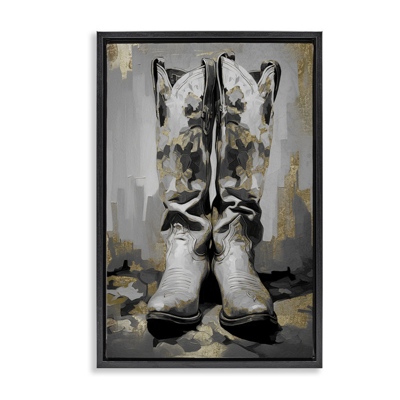 Toile flottante Glam Streaked bottes par Sasha, Cadre flottant noir de jais, H 31 po x l 21 po