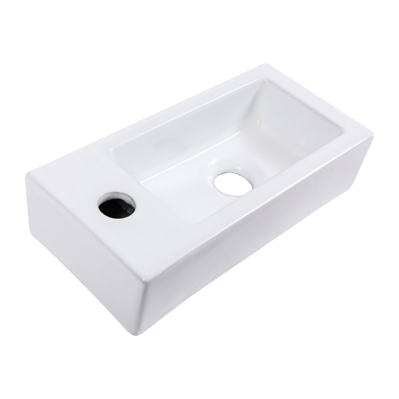 Lavabo de salle de bain mural en céramique blanc rectangulaire - 14,91 x 7,25 po, teinture, faible absorption d'eau, acide, moderne et captivant avec trou de robinet rectangulaire, résistance aux taches, enveloppement