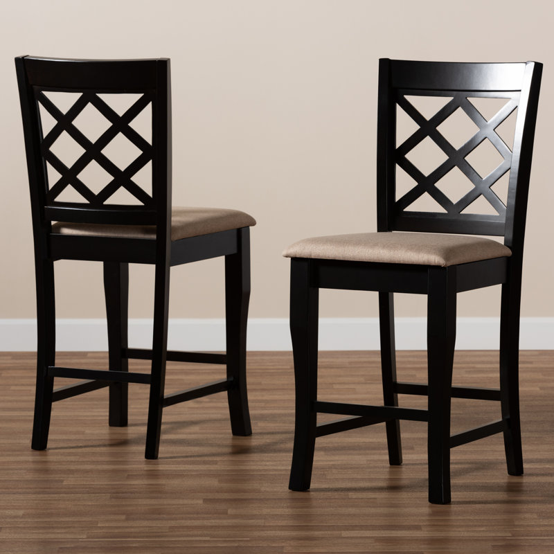 Upholstered Counter Stool with Solid Wood Frame, Sand