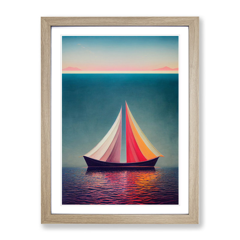 Boat on the Ocean Watercolour No.3 - Wall Art, 36cm H x 27cm W x 2cm D, Oak Framed, White