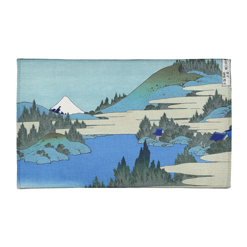 Tapis bleu / gris Lake at Hakone in Sagami, Rectangle 3 pi x 5 pi