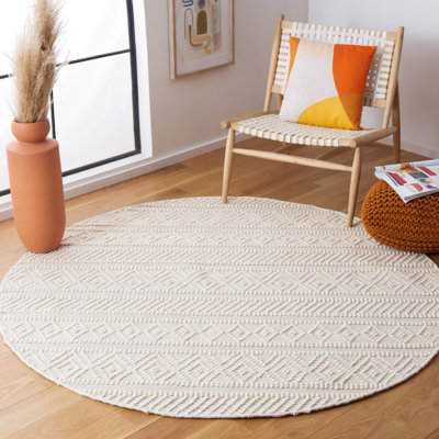 Zuzana Hand Woven Wool/Cotton Geometric Rug in Ivory/Beige