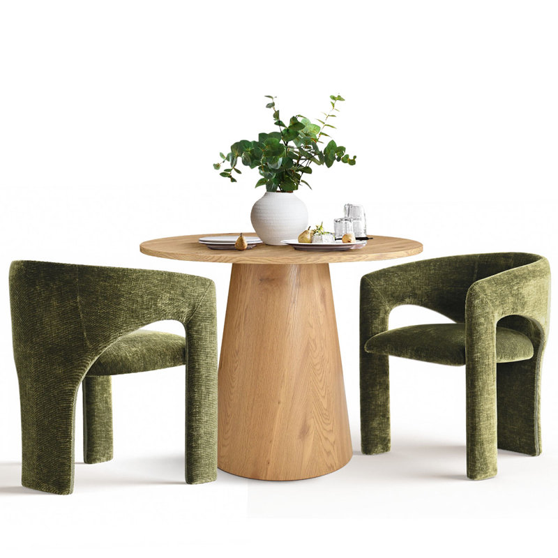 Ensemble de salle à manger 35 "à piédestal rond avec chaises rembourrées, Vert, Chêne
