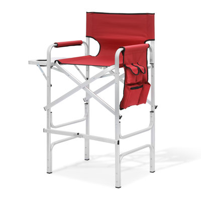 Pelson 31" Seat Height Tall Folding Camping Chair Directors Chair Foldable Bar Stool with Cup Holder