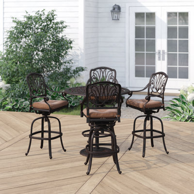 Lebanon 5-Piece Patio Bar Set with Cushions and 42'' Round Pedestal Bar Table