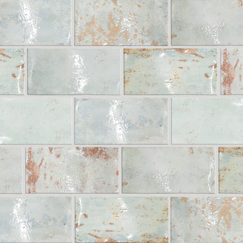 Biarritz 3" x 6" Ceramic Brick Look Subway Wall Tile, Green