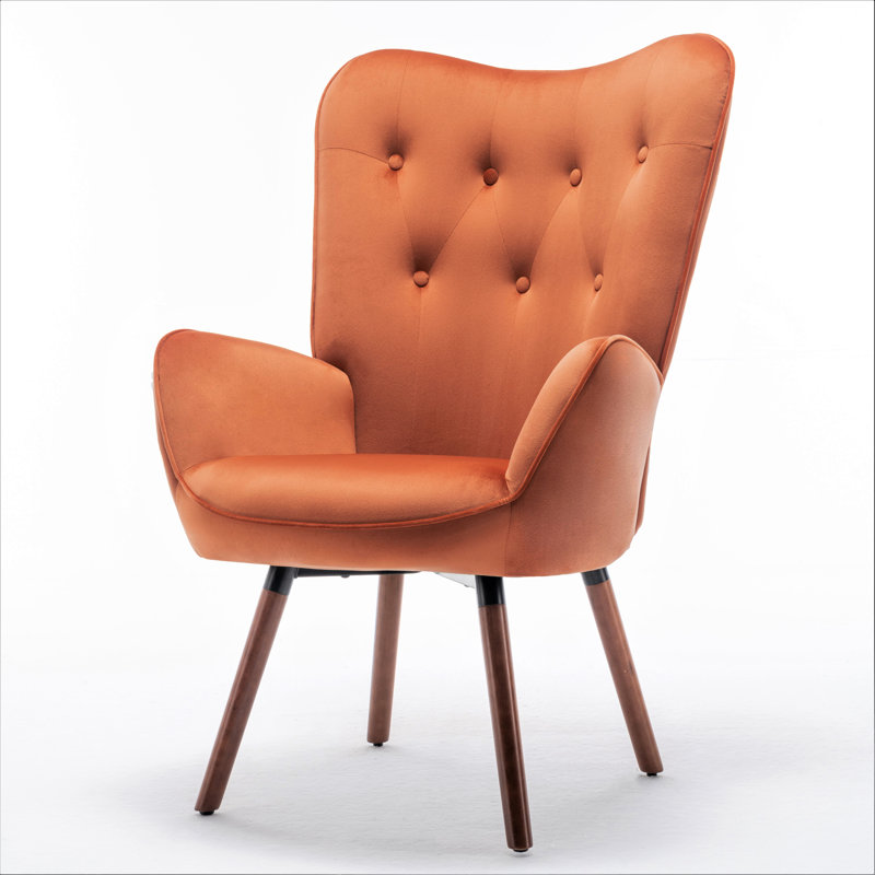 Barrion Upholstered Armchair, Red Orange Velvet