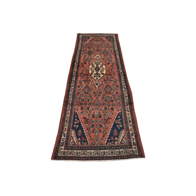 Tapis rose rétro en laine noué à la main 3 pi 7 po x 9 pi 6 po Tribal Vintage