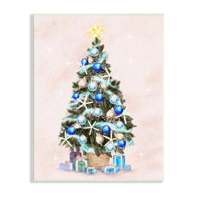 Ornements d'arbre de Noël bleus scintillants et cadeaux, art numérique sur estampe numérique par Ziwei Li