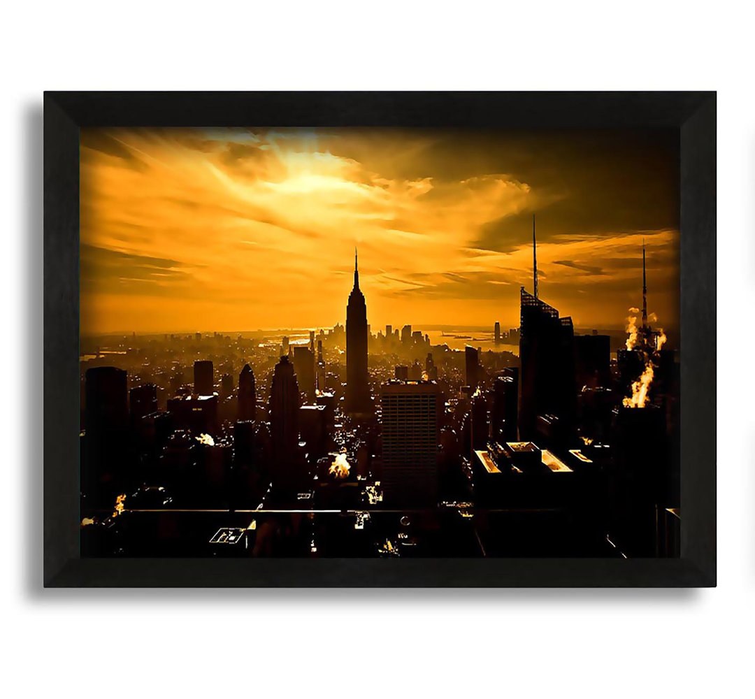 Gerahmtes Leinwandbild Empire State Building New York City Goldener Sonnenuntergang