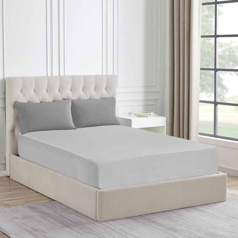 Shloima Premium Quality Cotton 30cm Jersey Fitted Sheet Soft, Comfortable, Perfect Fit, Breathable & Durable, Silver