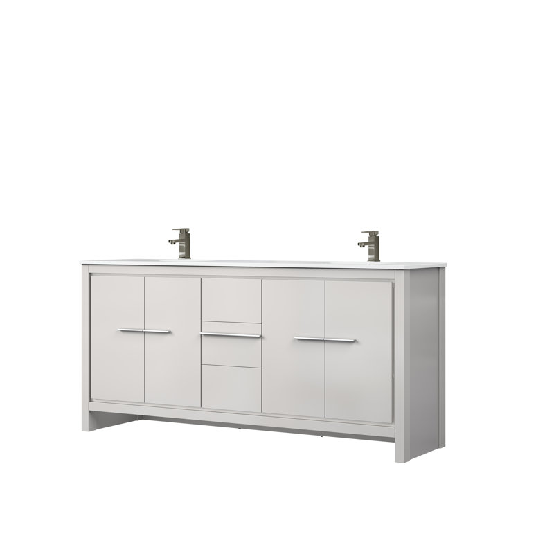 Lafarre 72 in W x 20 in D Double Bath Vanity and Gun Metal Faucet Set, White Quartz, White