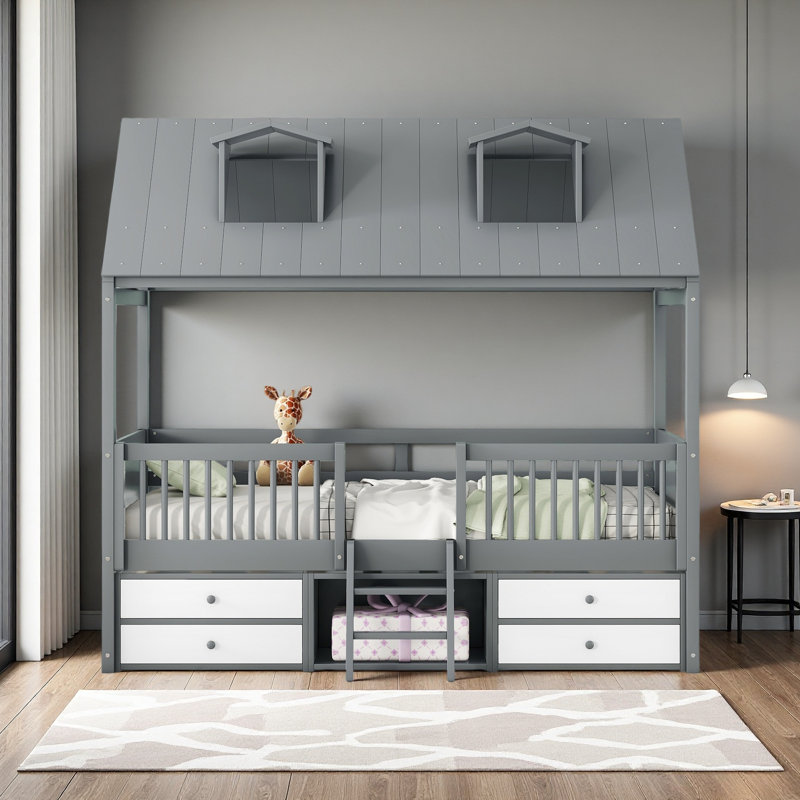  Cadre de lit Bed House, Gris, Lit simple