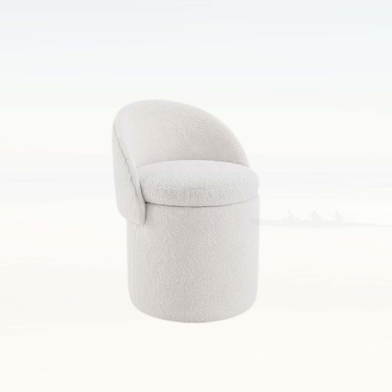 Tabouret de maquillage confortable en sherpa avec rangement et dossier réglable pour les petits espaces, Velours beige
